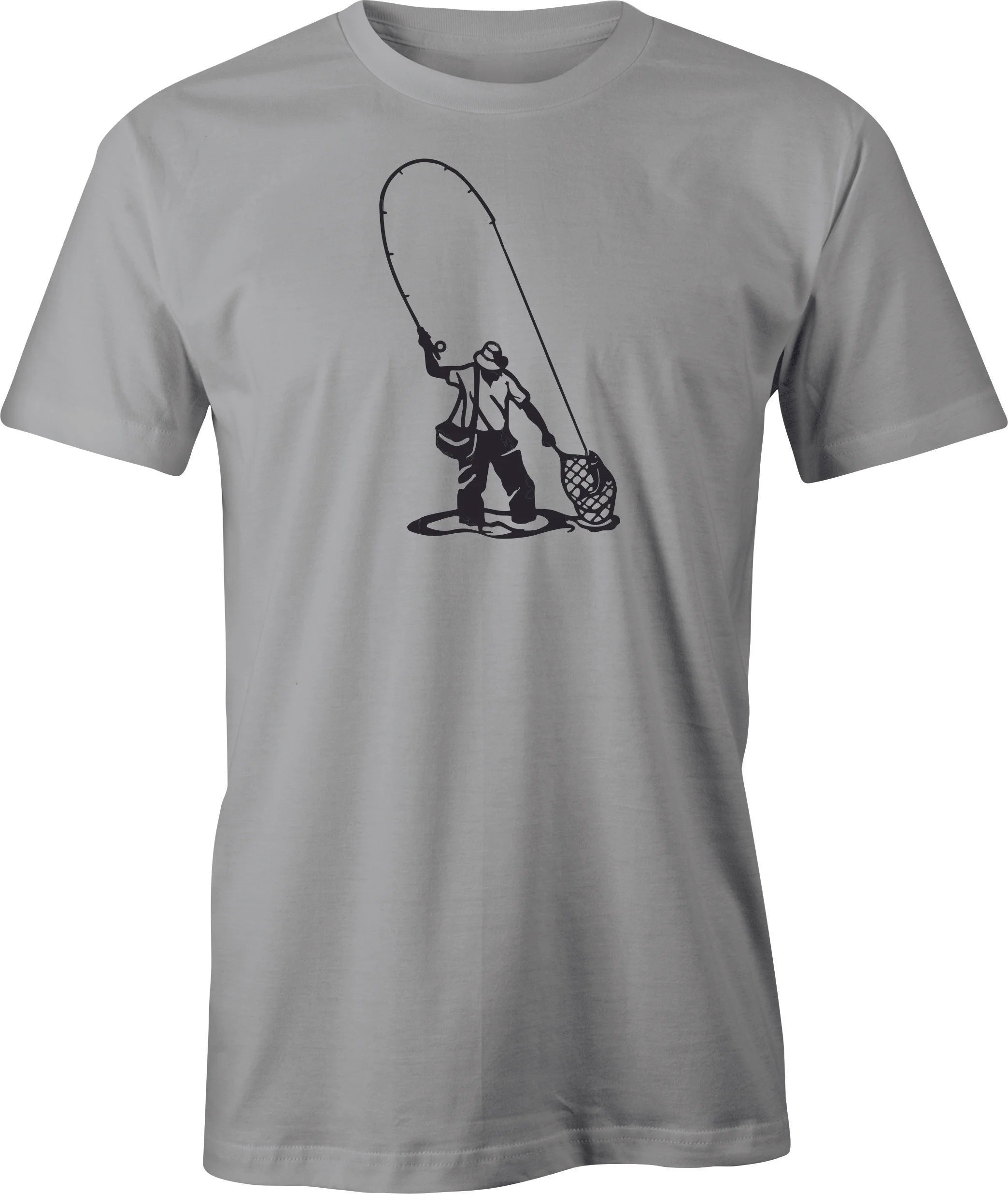 Fly fisherman netting the trout drawing printed on Men's T shirt