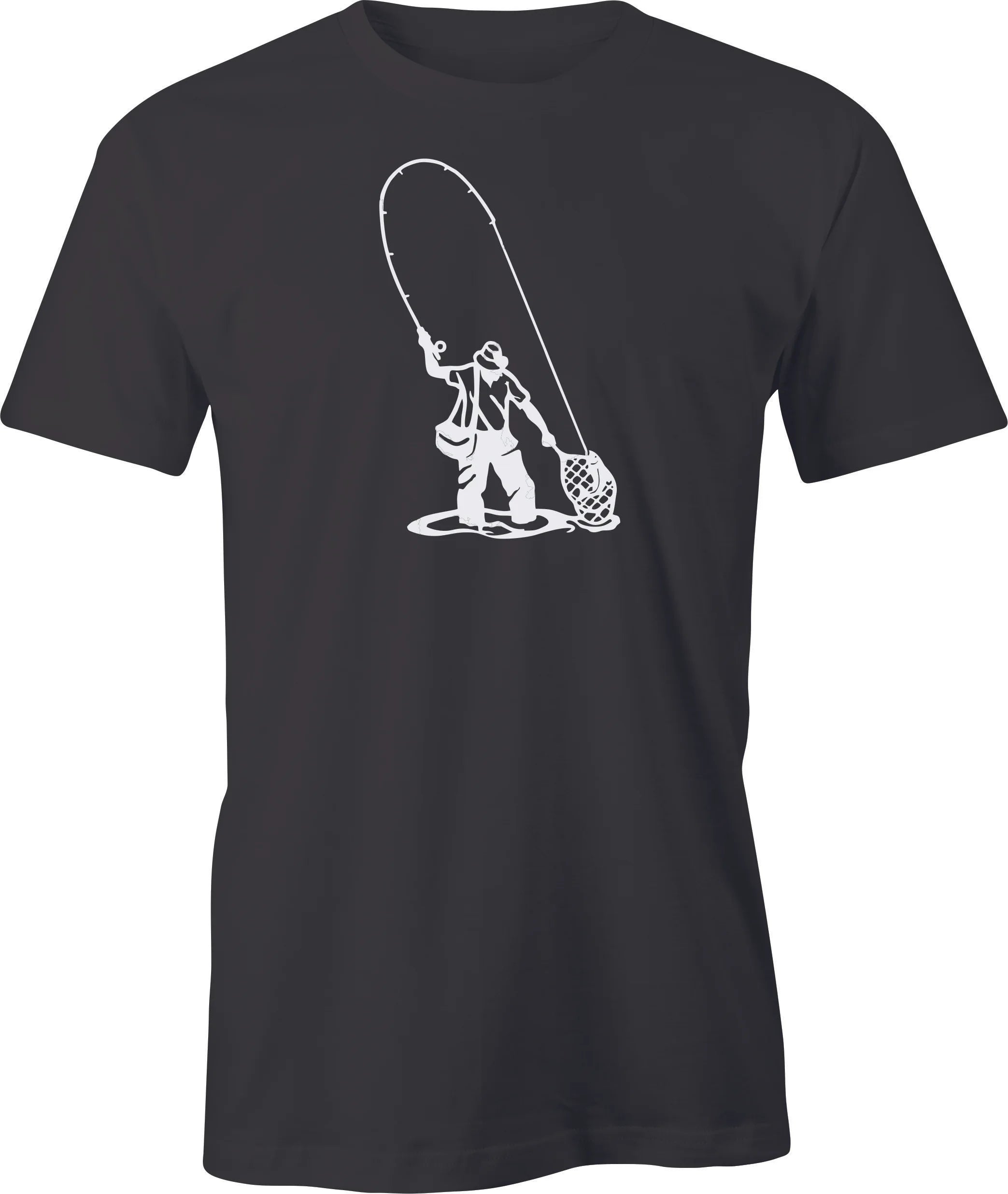 Fly fisherman netting the trout drawing printed on Men's T shirt