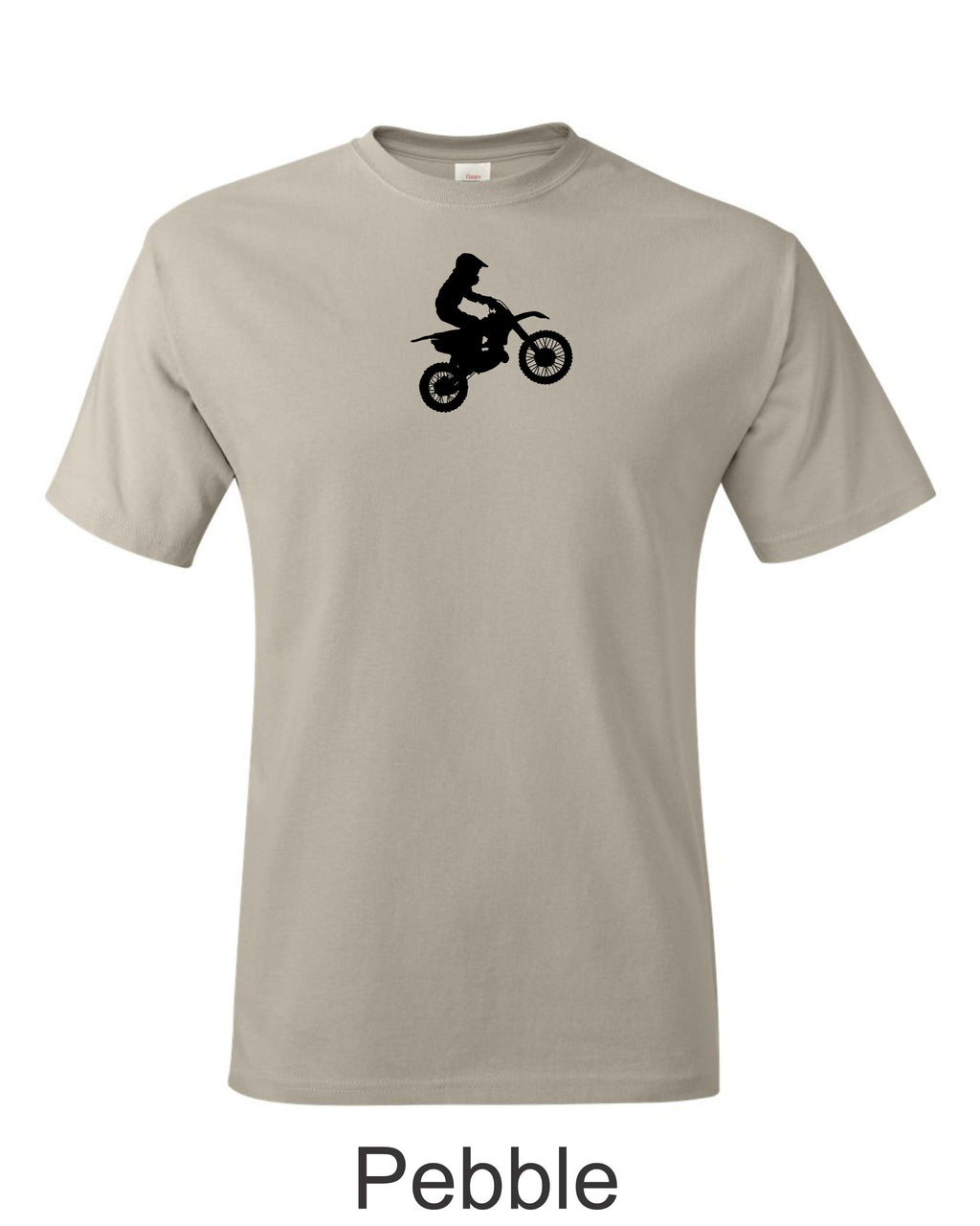 Kid Dirt bike rider drawing printed on men's shirt.  Kid riding dirtbike / motocross. Free Shipping.