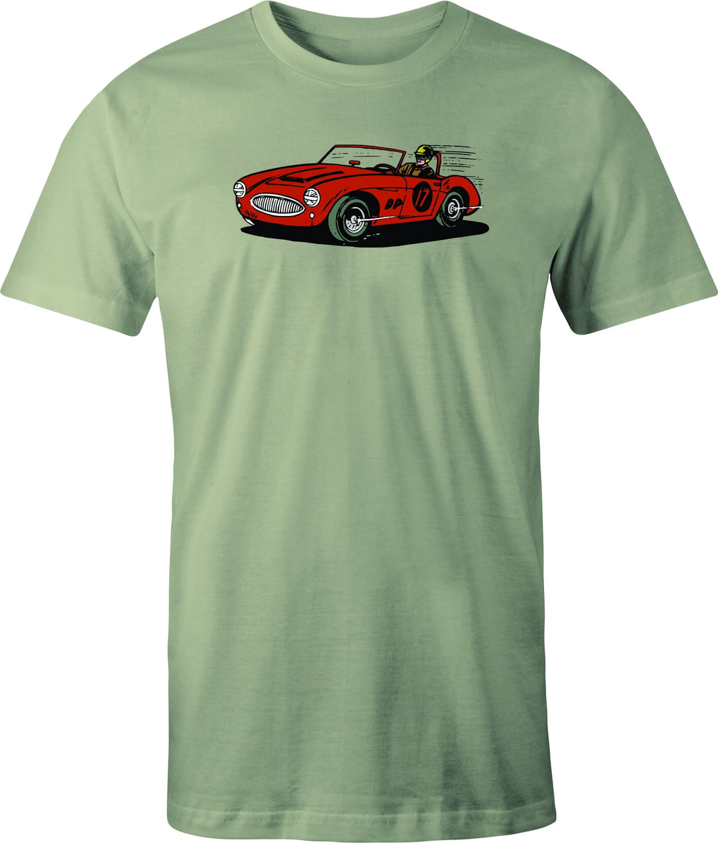 Austin Healey Racer color drawing printed on men's shirt. Free shipping.