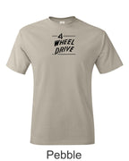 Jeep 70's 4 Wheel drive Emblem printed on mens shirt.
