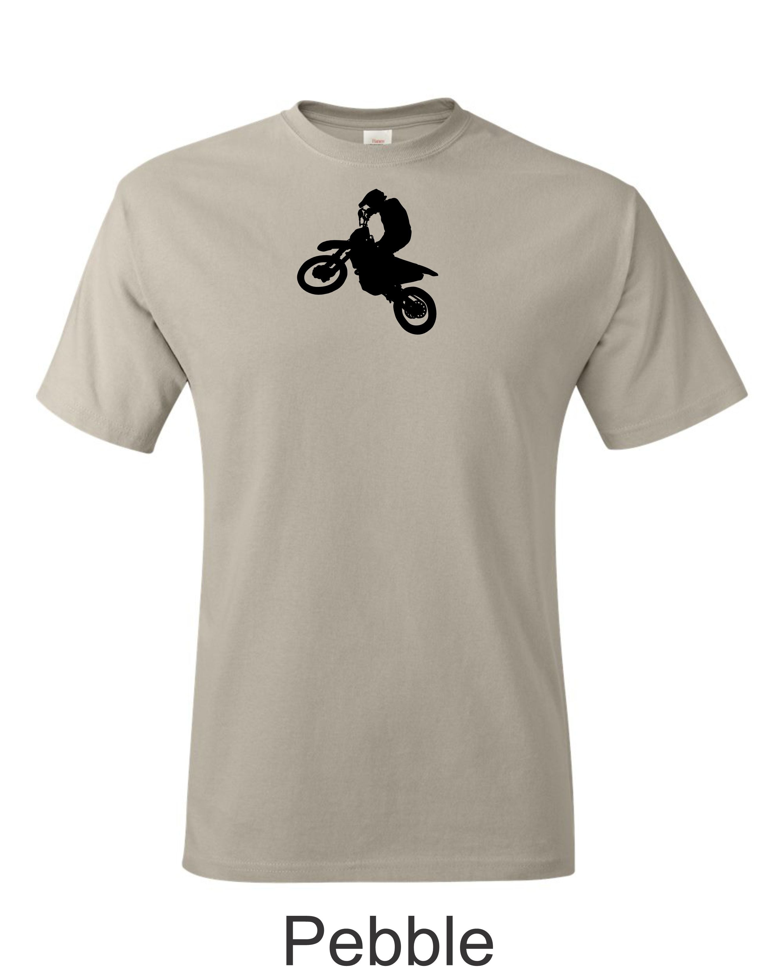 Dirtbike rider printed on mens shirt. Great for desert, motocross rider.