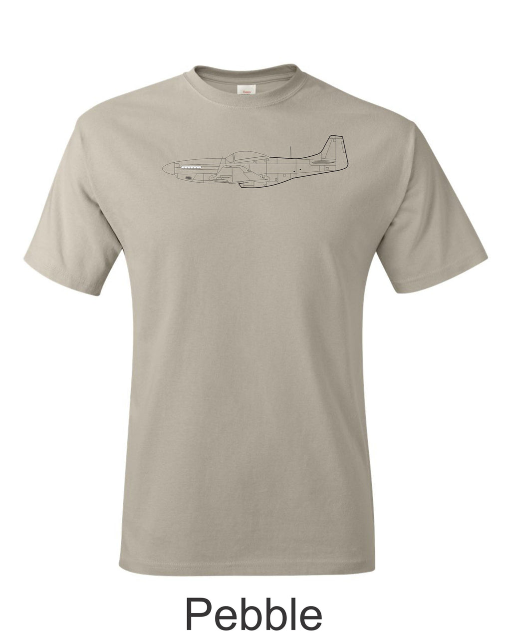 P 51 Mustang drawing printed on mens shirt.  Free Shipping.  Great gift for the warbird fan