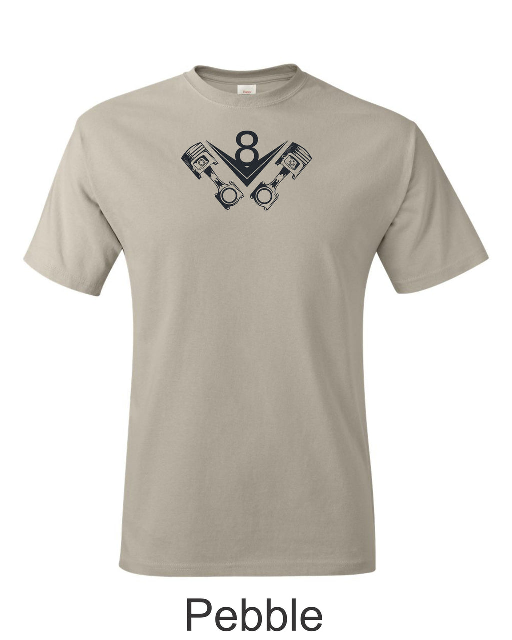 Vintage V8 and pistons print on mens shirt. Classic Hot Rod sign drawing