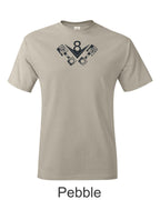 Vintage V8 and pistons print on mens shirt. Classic Hot Rod sign drawing