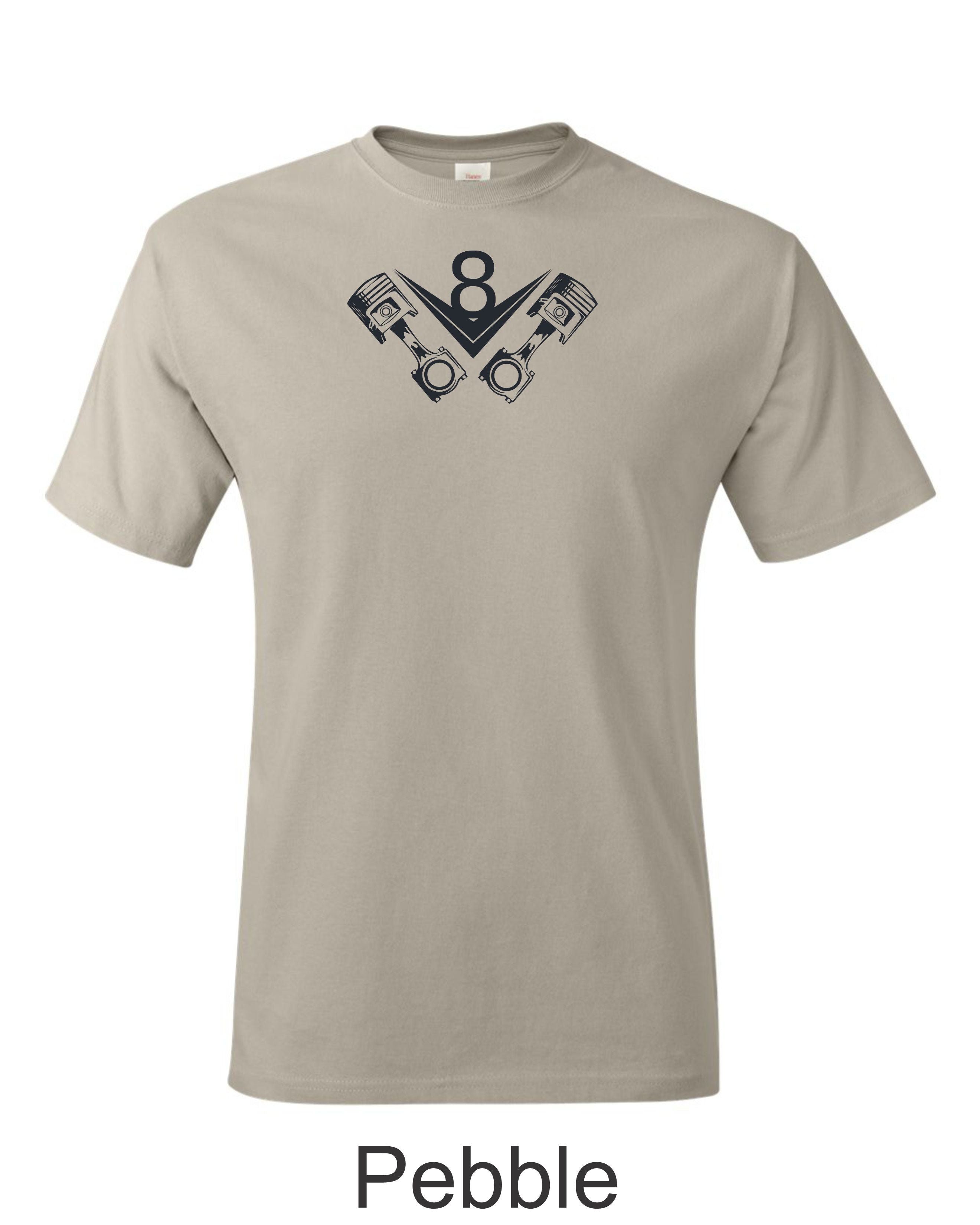 Vintage V8 and pistons print on mens shirt. Classic Hot Rod sign drawing