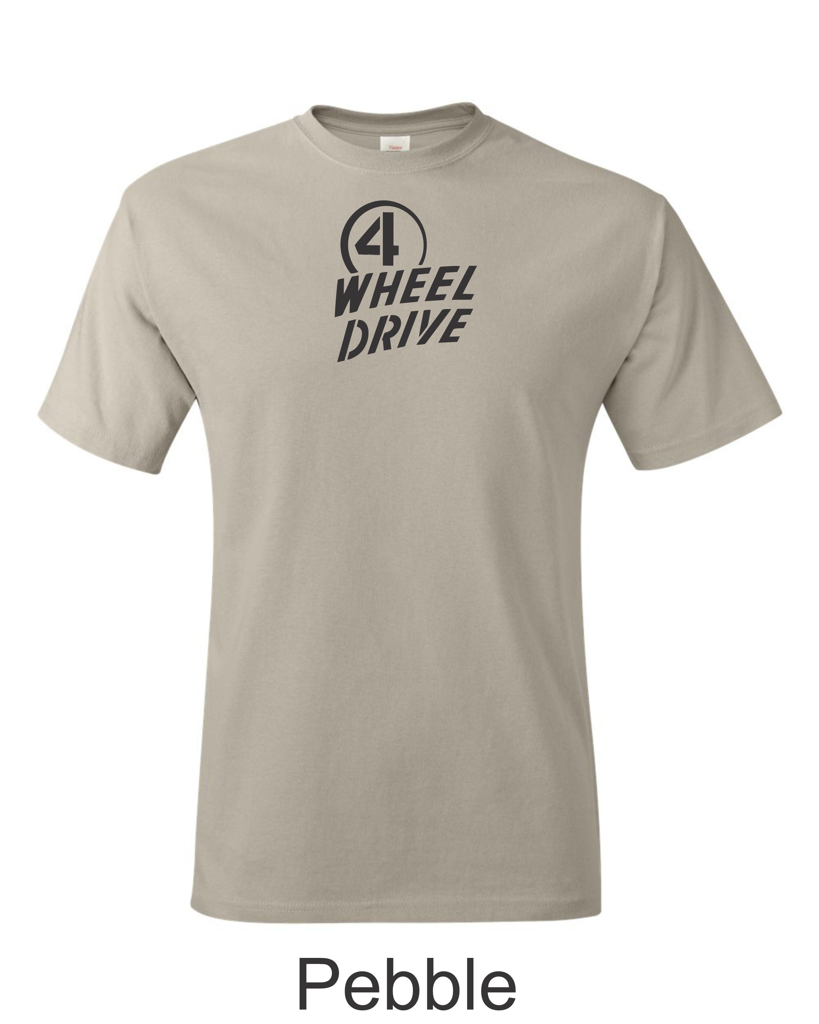 Jeep 4 wheel drive emblem printed on men's shirt. 1945-1975 emblem.
