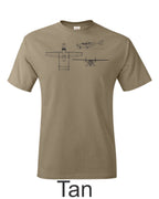 Cessna 337 Skymaster 3 view drawing printed on Men's shirt. Free shipping.