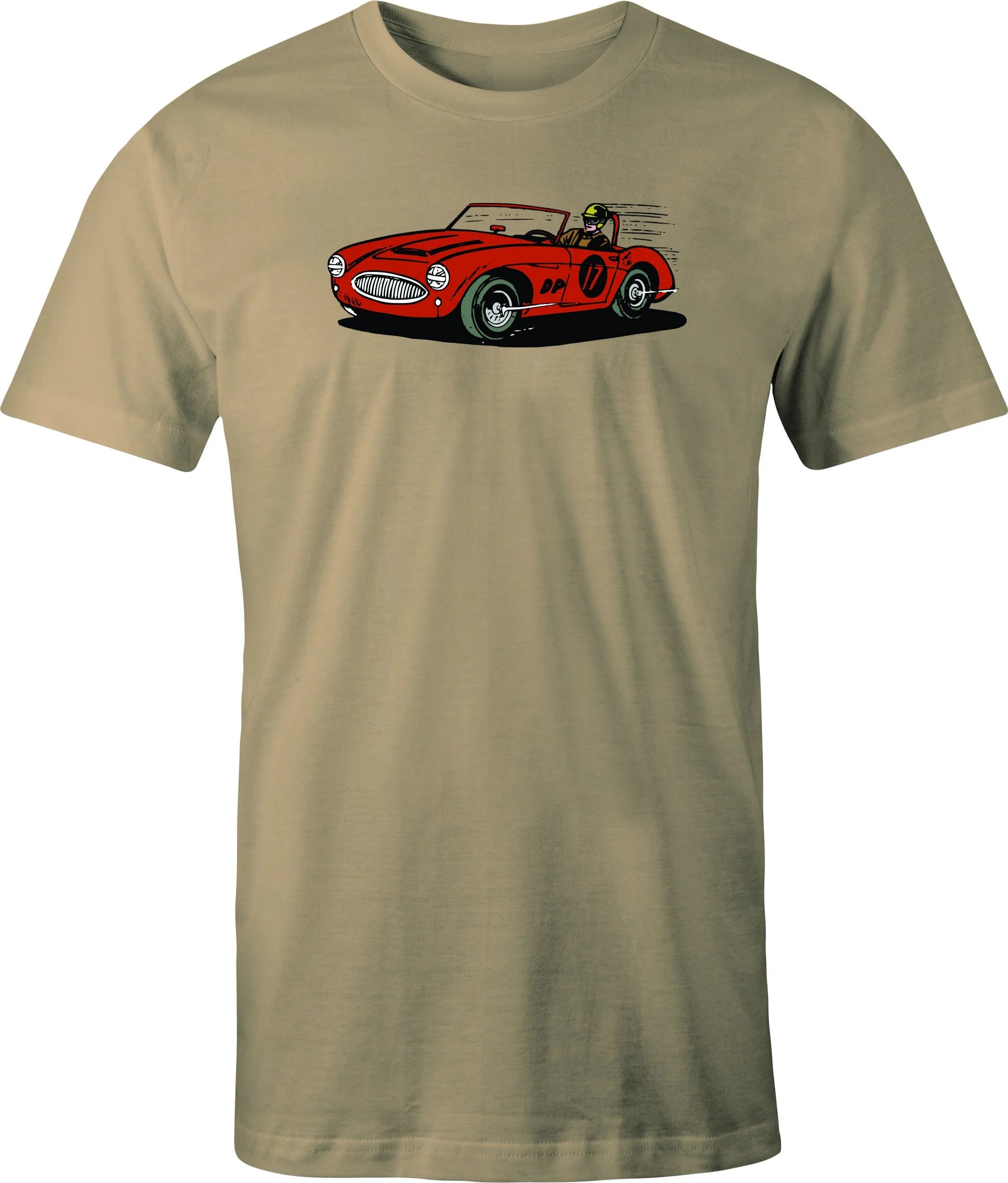 Austin Healey Racer color drawing printed on men's shirt. Free shipping.