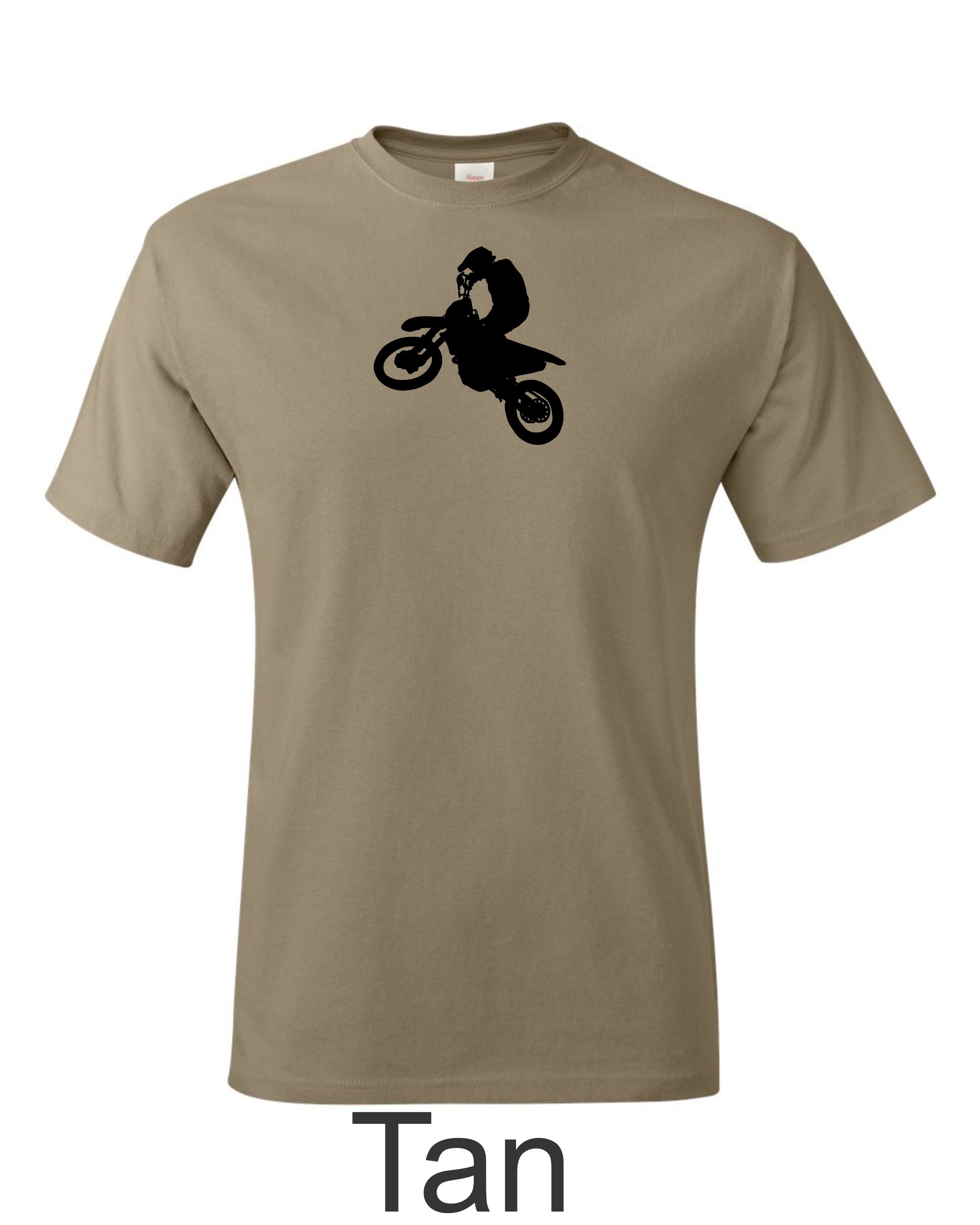 Dirtbike rider printed on mens shirt. Great for desert, motocross rider.
