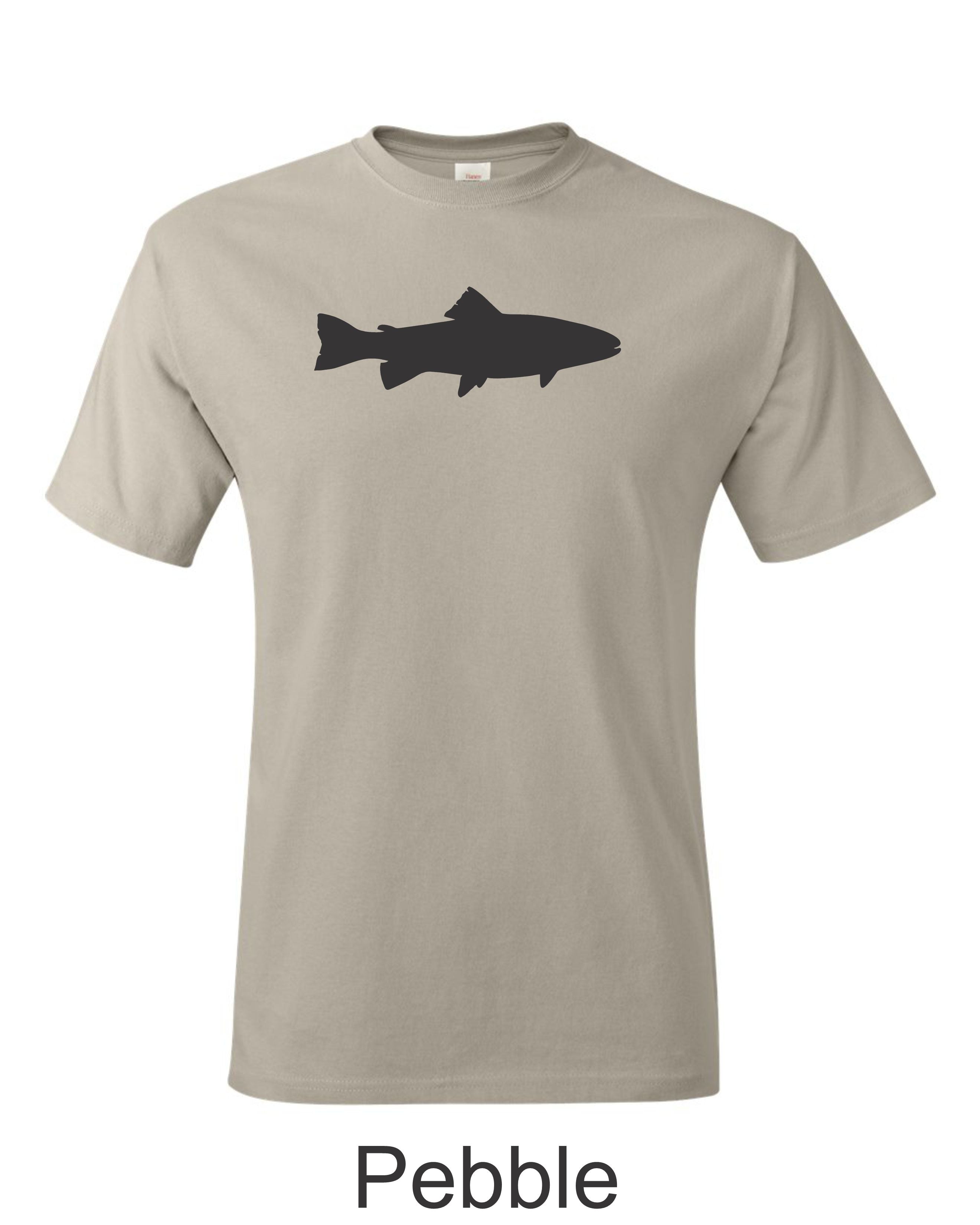 Trout Silhouette printed on mens shirt.  Great gift for the fisherman.