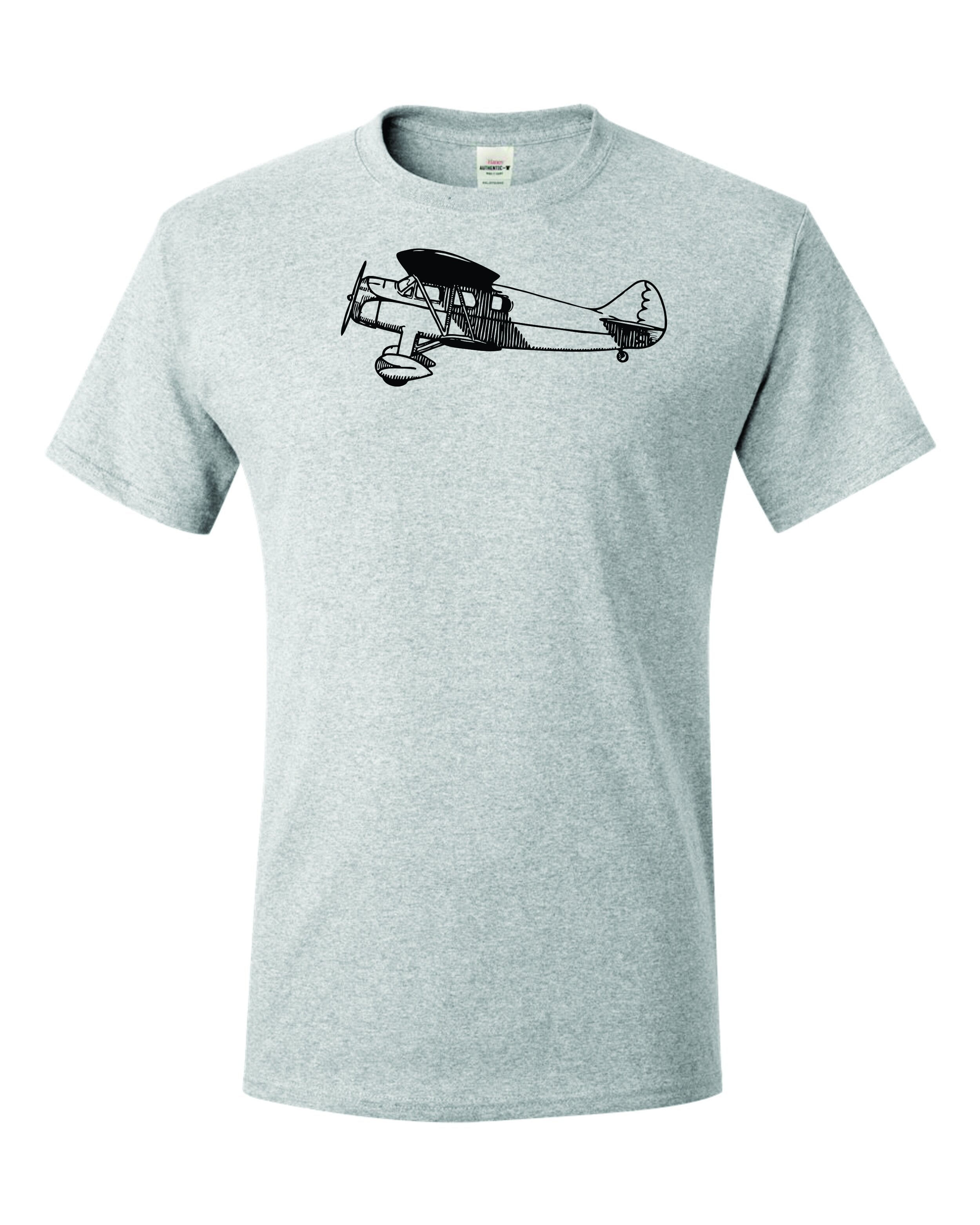 WACO Biplane Line drawing printed on Men's T shirt.  Free shipping.
