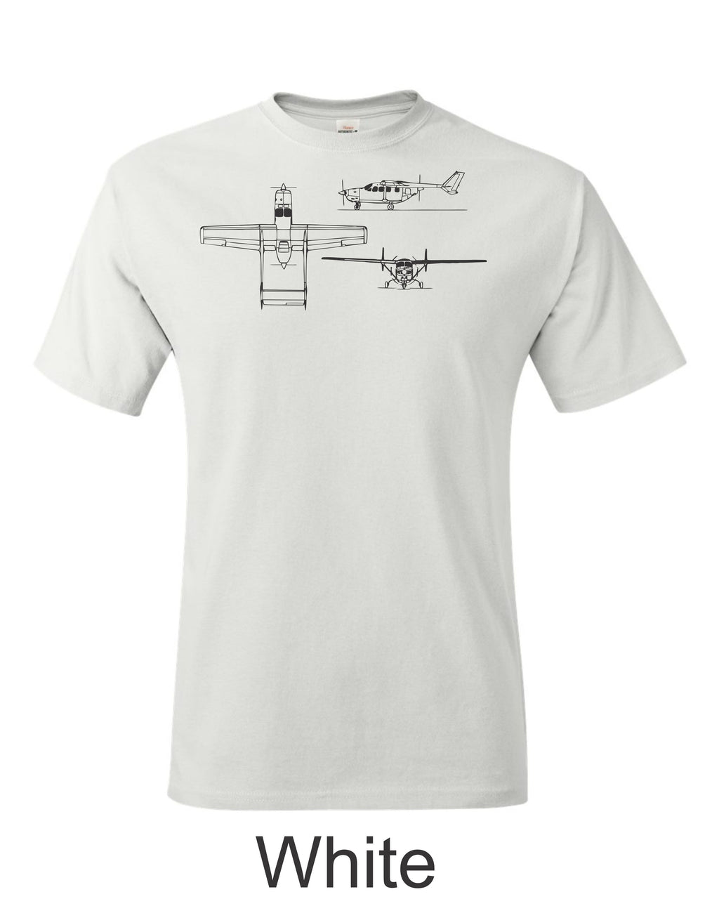Cessna 337 Skymaster 3 view drawing printed on Men's shirt. Free shipping.