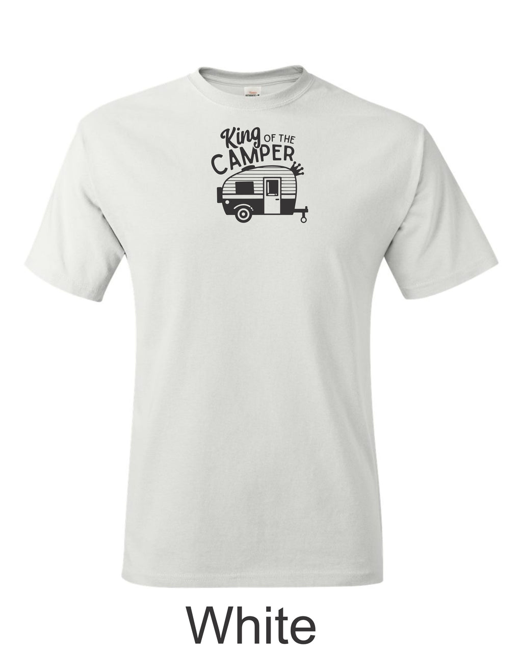 King of the Camper print on mens shirt. Great Glamping