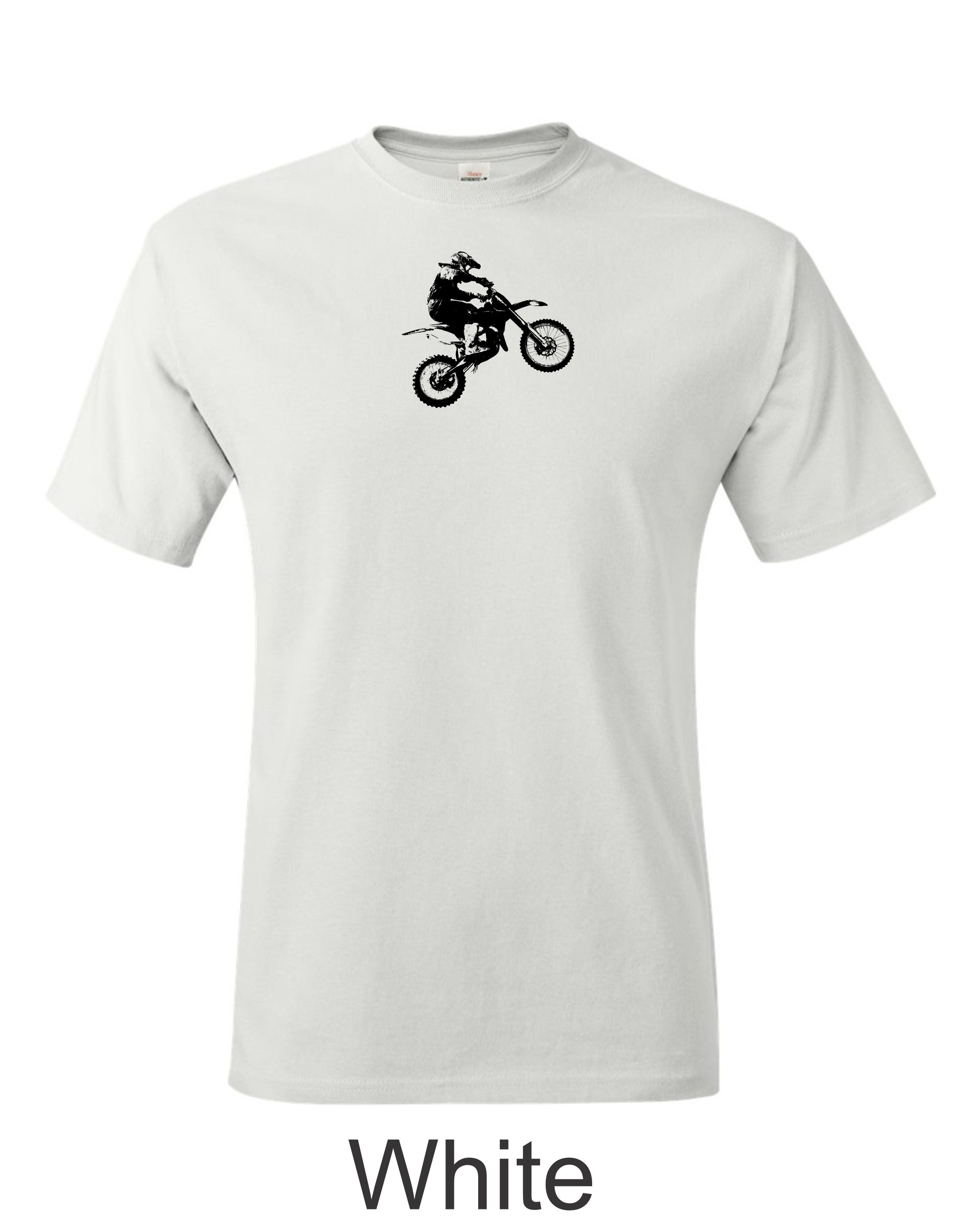Motocross bike printed on men's shirt.  great for the dirtbike rider.