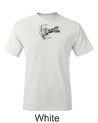 Turbofan Jet engine printed on men's shirt.  Free Shipping. Isometric Jet drawing.