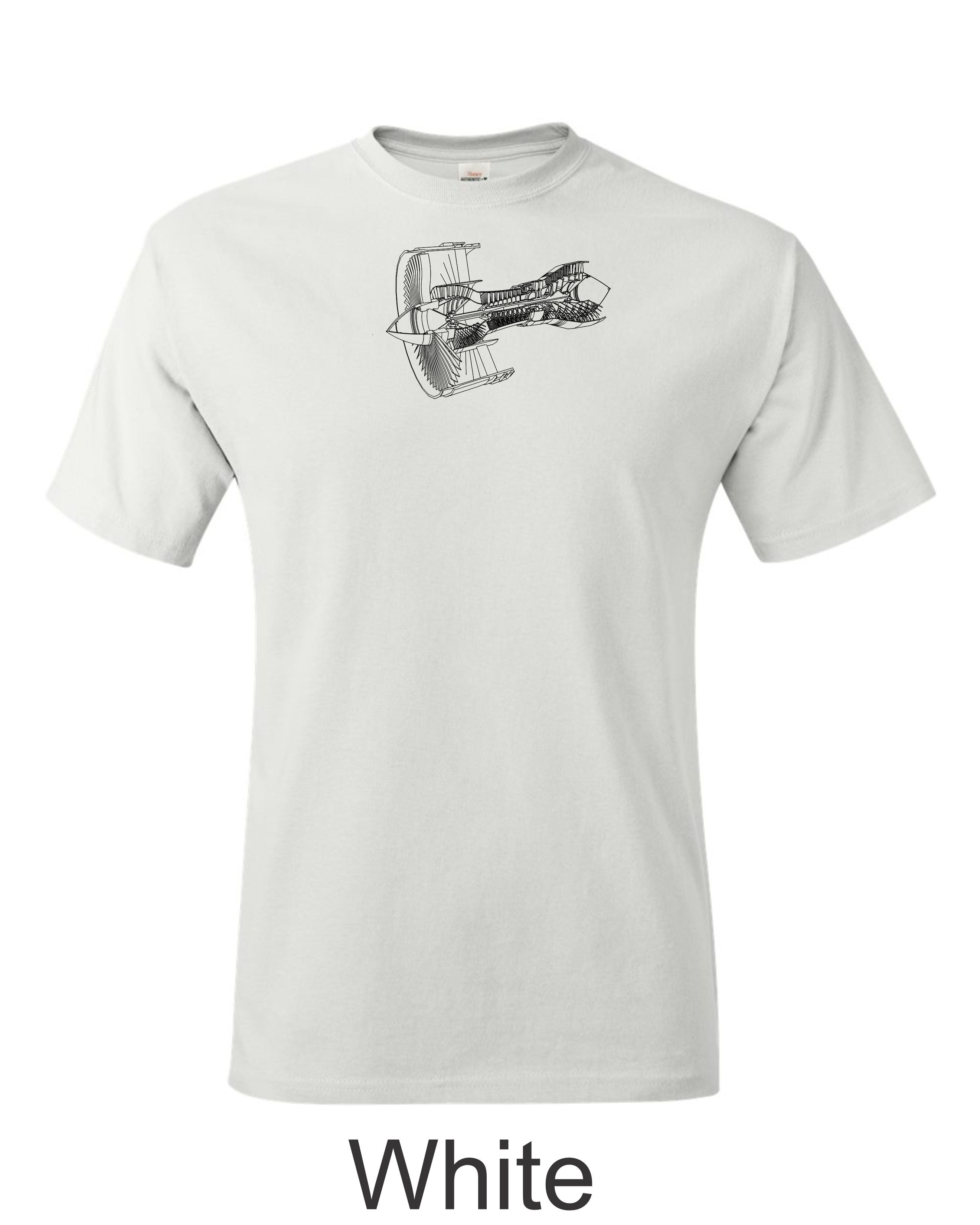 Turbofan Jet engine printed on men's shirt.  Free Shipping. Isometric Jet drawing.