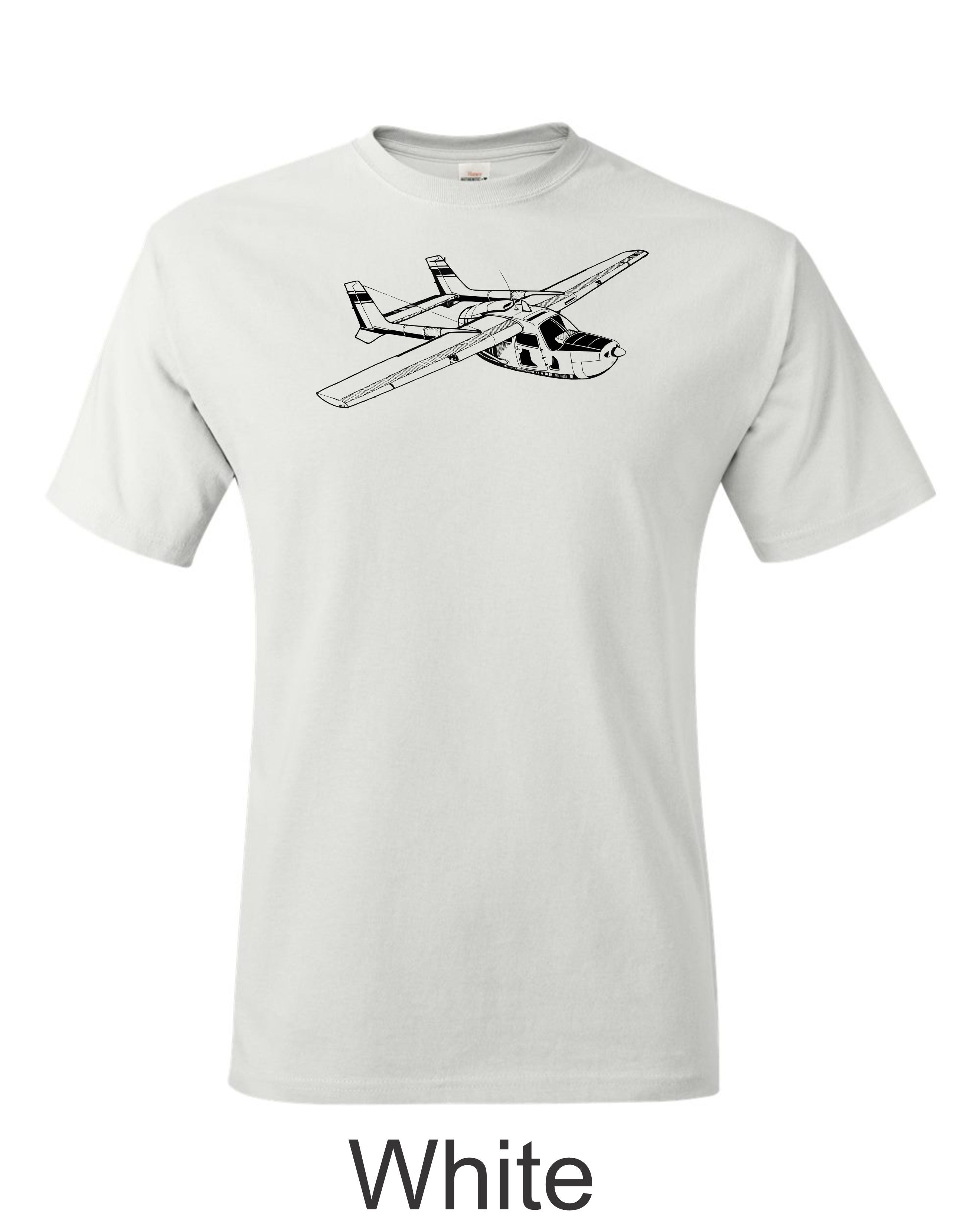 Cessna 337 O-2 Skymaster drawing printed on men's shirt. Free Shipping.