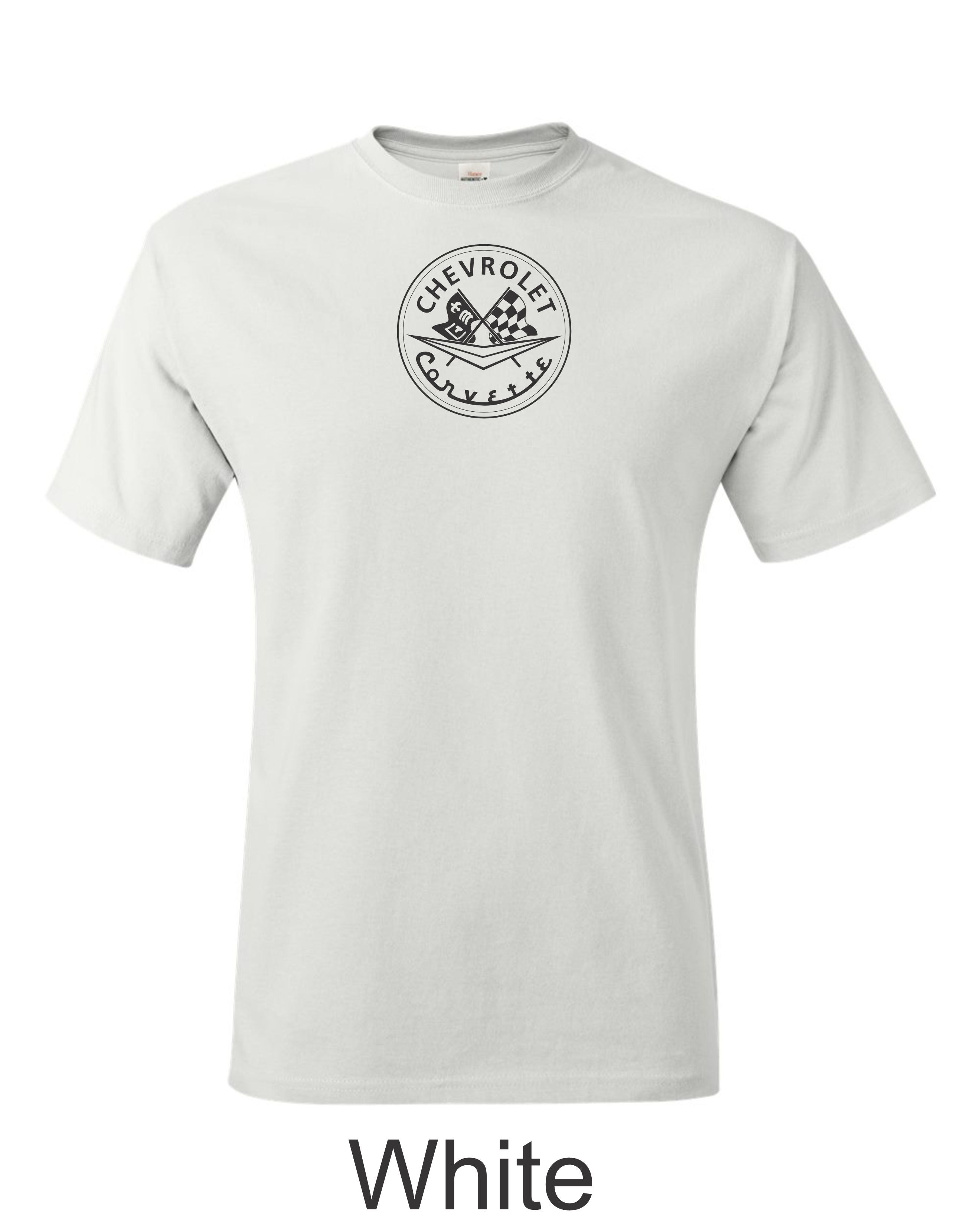 Blacked out C1 Corvette emblem printed on mens shirt.