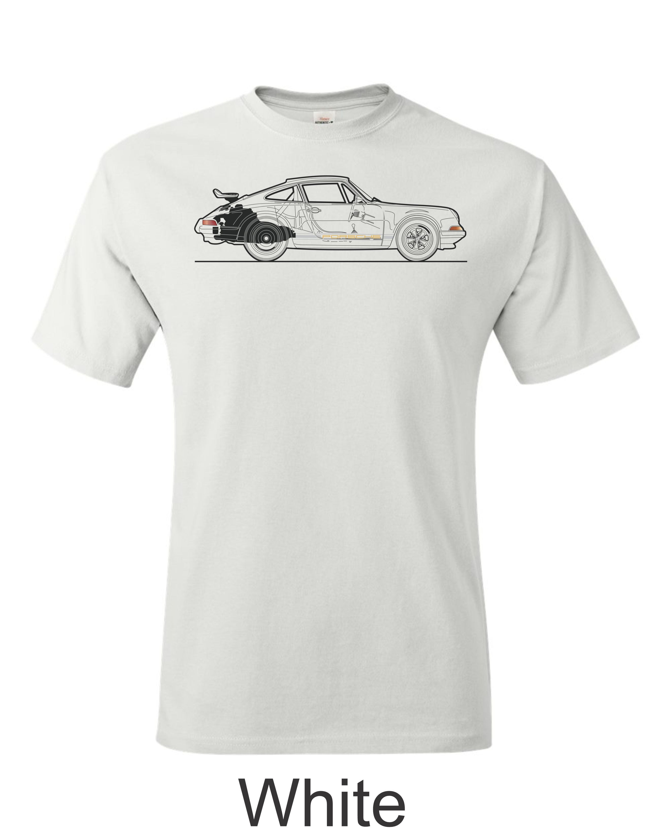 Porsche 911 Line drawing printed on mens shirt. Gift for sports car guy.