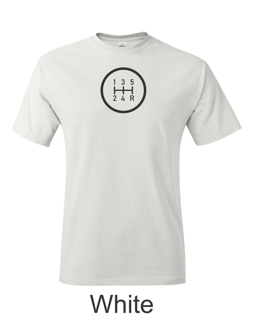 5 Speed shift pattern printed on men's shirt.  Great gift for the gearhead. Free shipping.