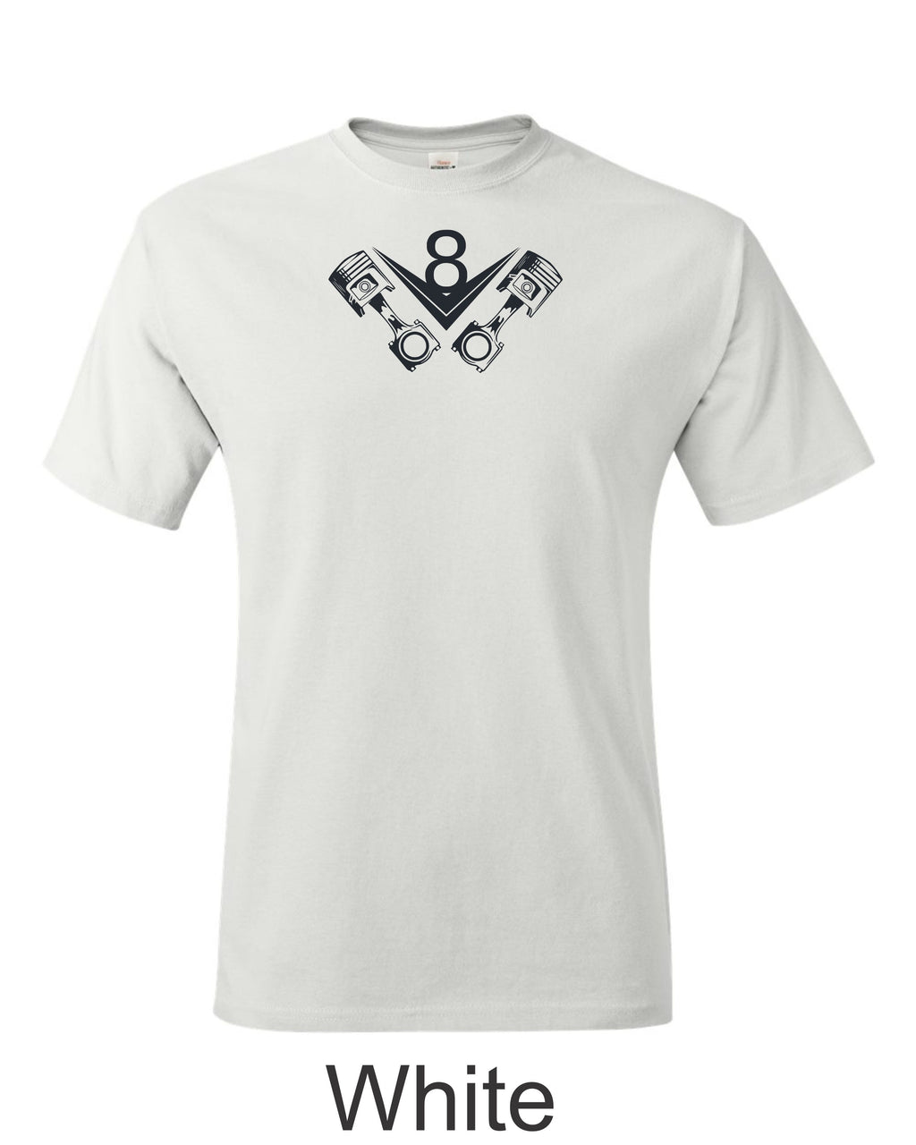 Vintage V8 and pistons print on mens shirt. Classic Hot Rod sign drawing