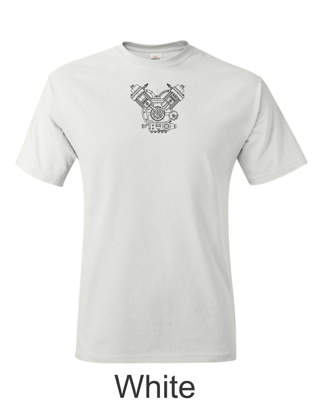 V twin Cut-a-way drawing printed on mens shirt. Great gift for the Harley fan.