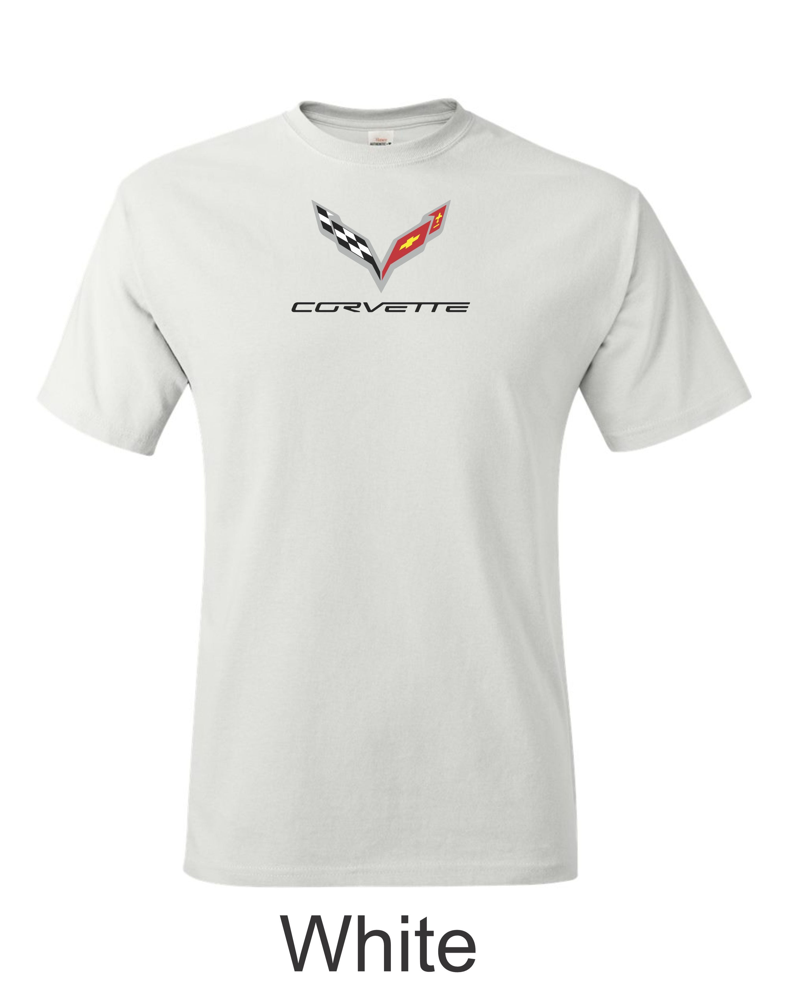 Corvette C7 Emblem printed on mens shirt. Great for the American car fan