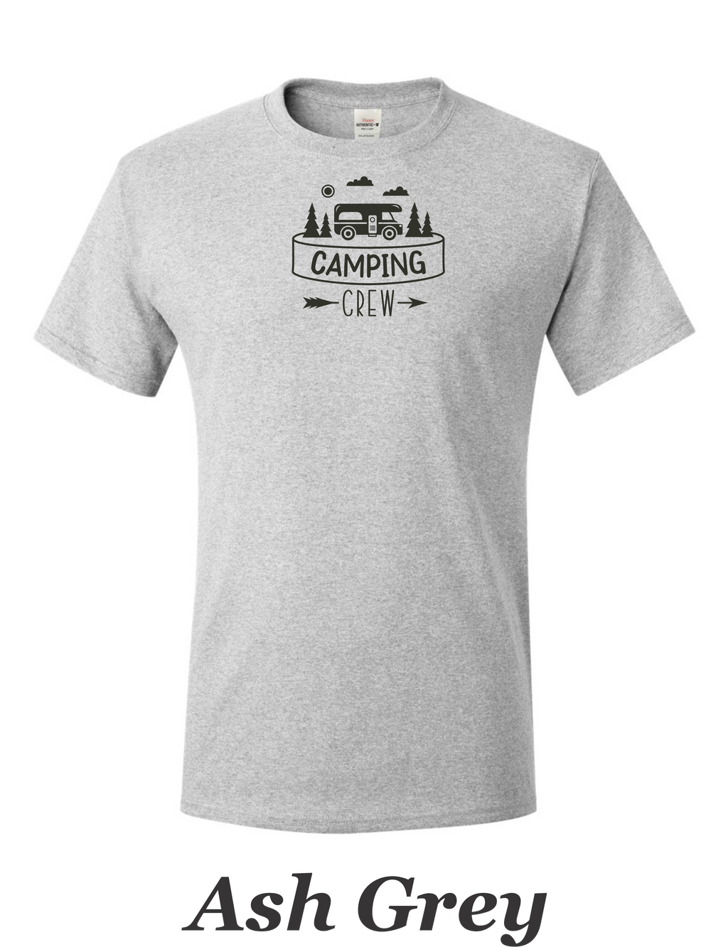 Camping Crew print on mens shirt. Great gift for the group camping trip.