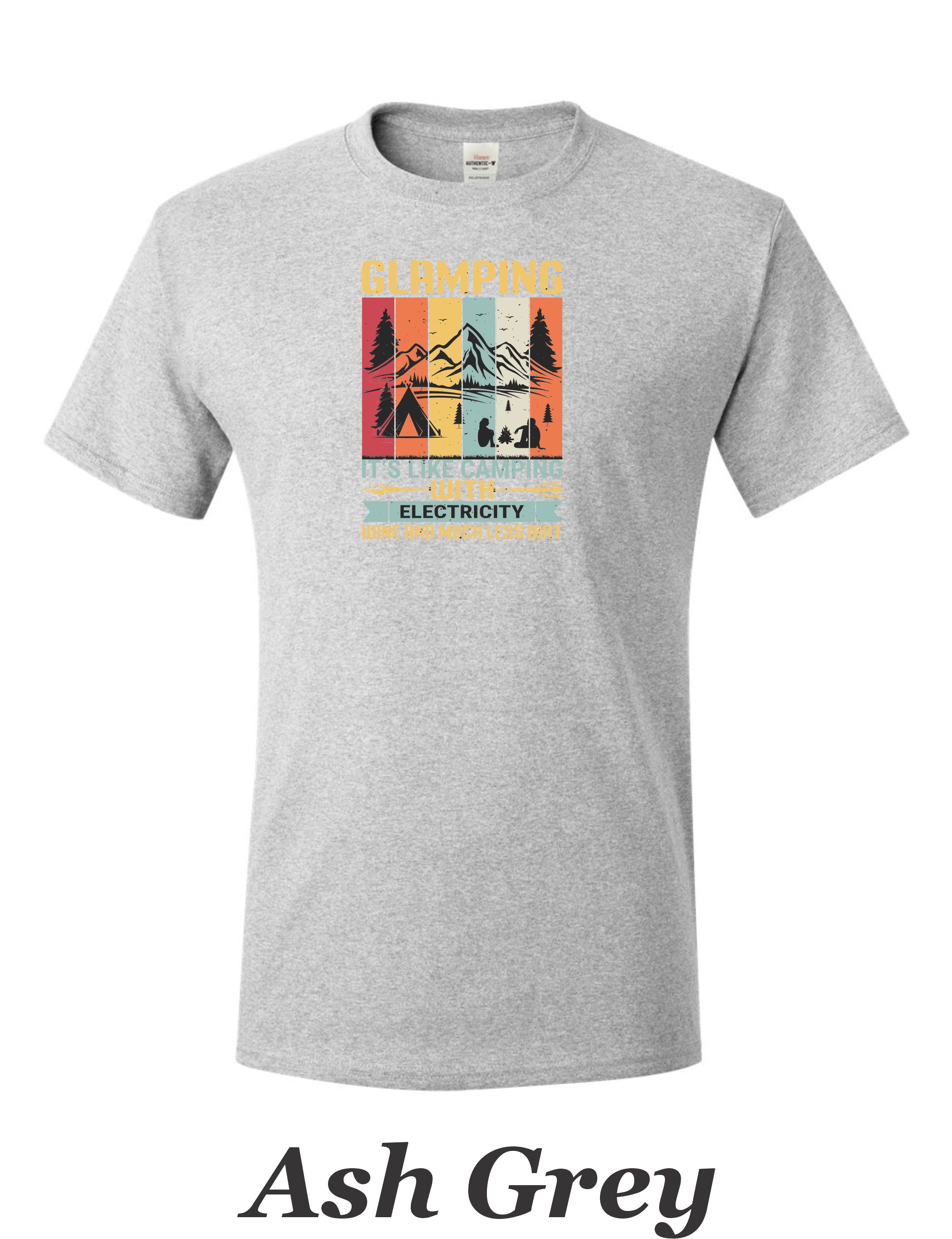 Color Glamping print on mens shirt.