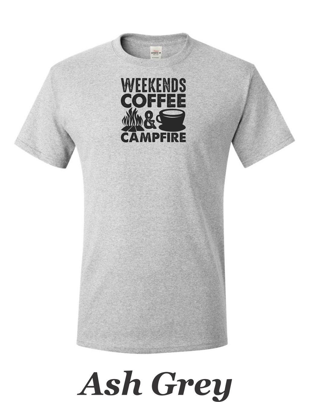 Weekends, Coffee, and Campfires print on mens shirt.  Great gift for his weekend.