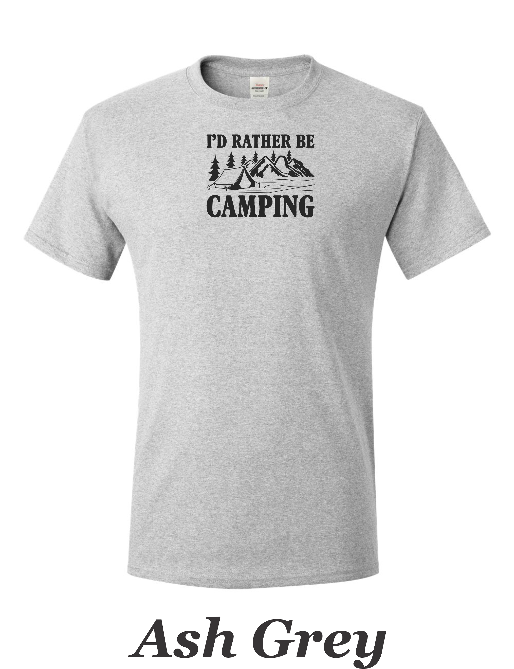 I'd Rather be camping printed on mens shirt.