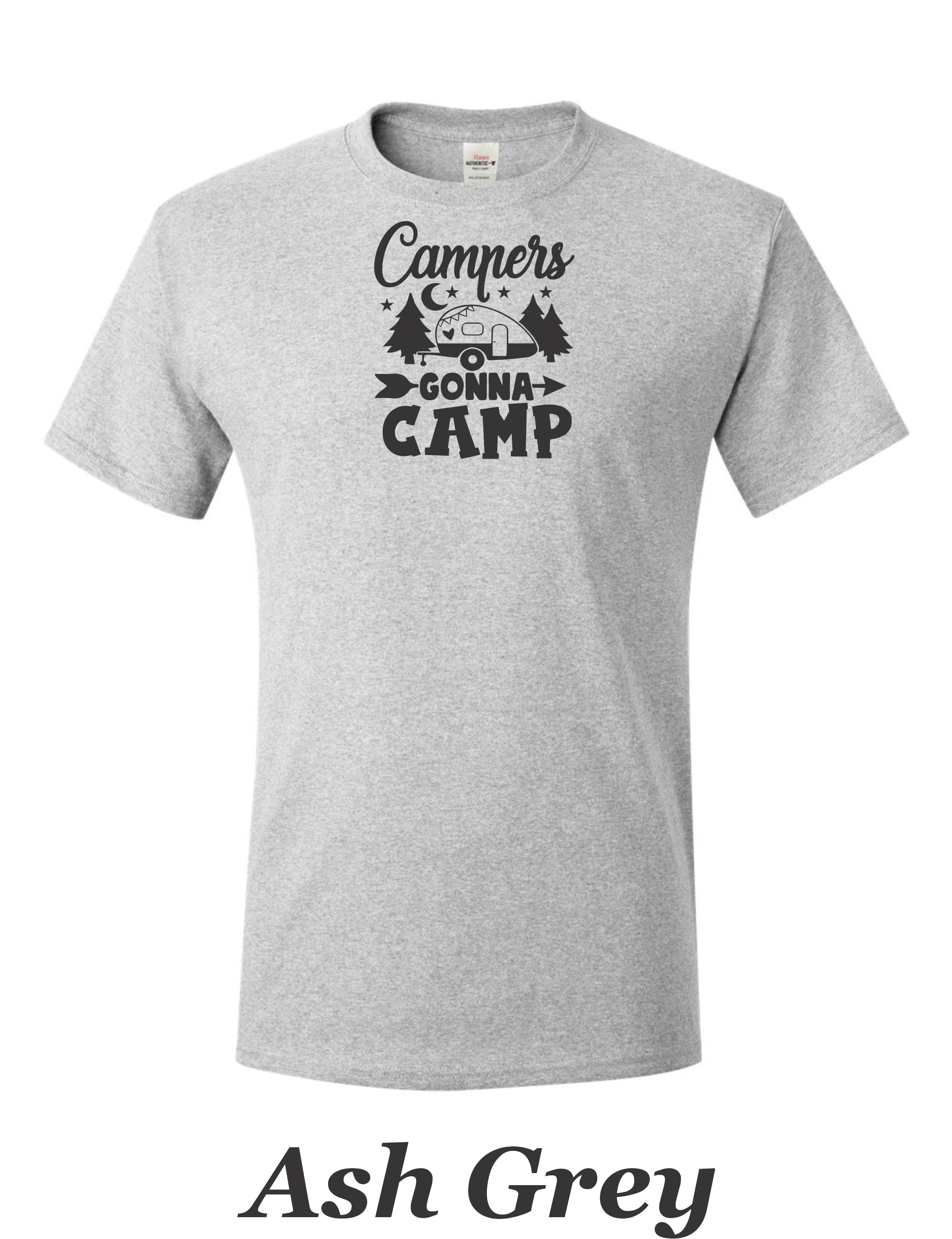 Campers Gonna Camp print on mens shirt. Great gift for the camper.