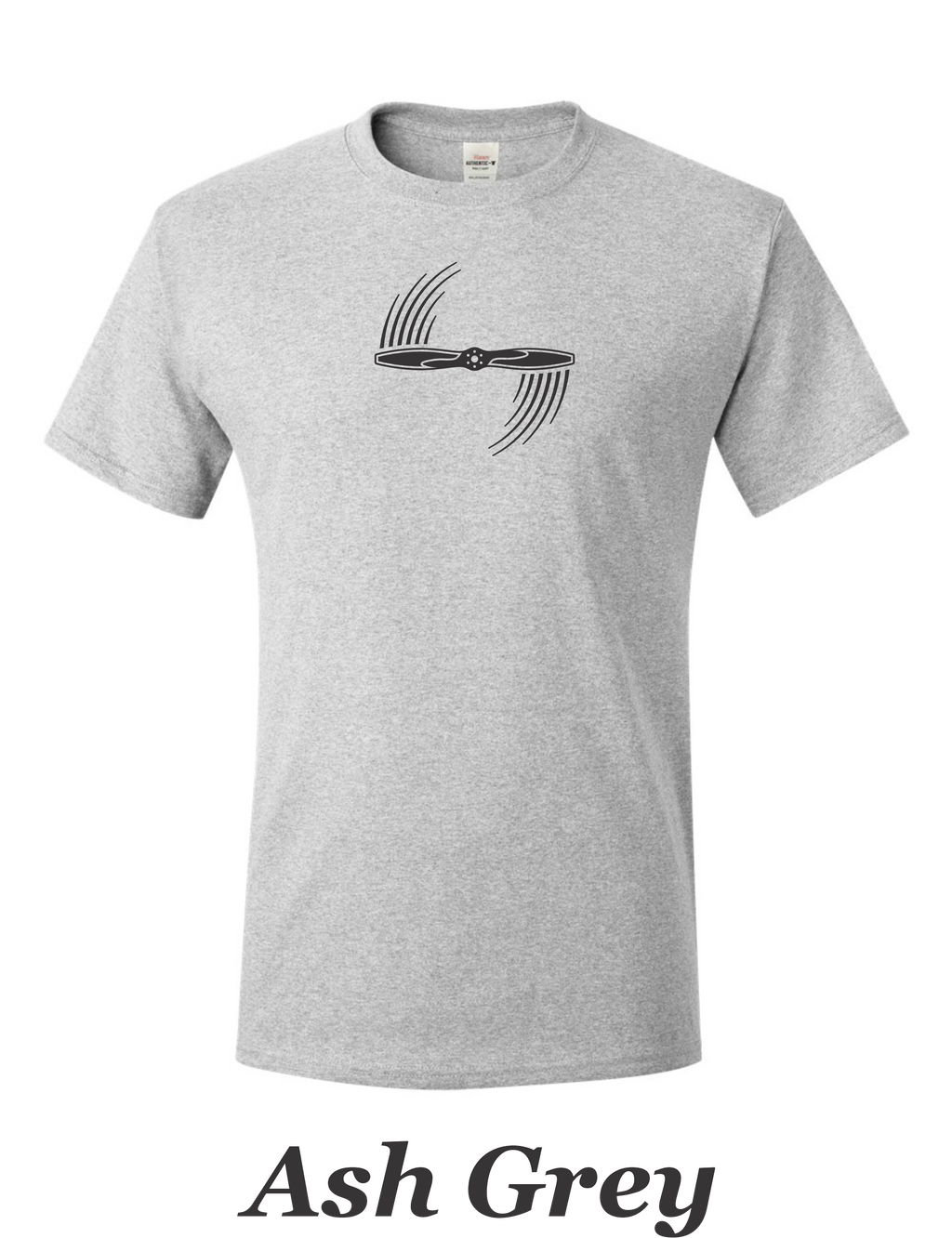 Spinning propeller artwork printed on men's shirt. Free shipping.