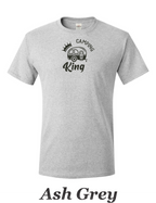 Camping King drawing printed on mens shirt.  Great camping gift for him.