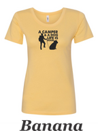 A Camper & a Dog, Life is Good printed on women's shirt. Great camping shirt.