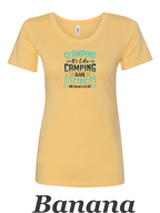 Glamping is camping with electricity printed on women's shirt.  Great Camping shirt.