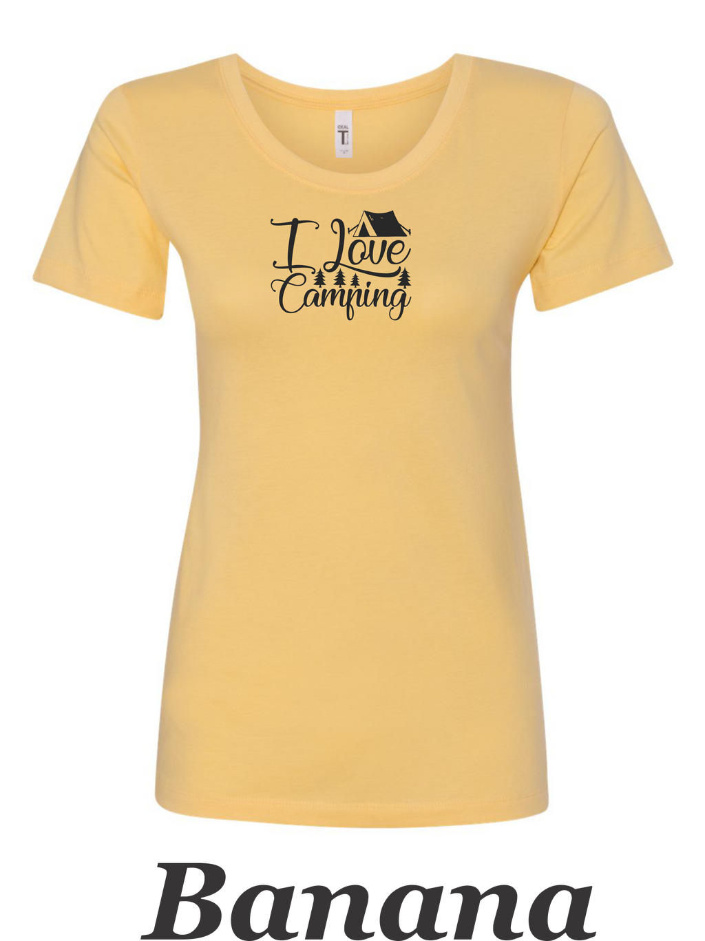 I love Camping printed on women's shirt. Great gift for the summer camping trip.