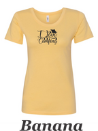 I love Camping printed on women's shirt. Great gift for the summer camping trip.