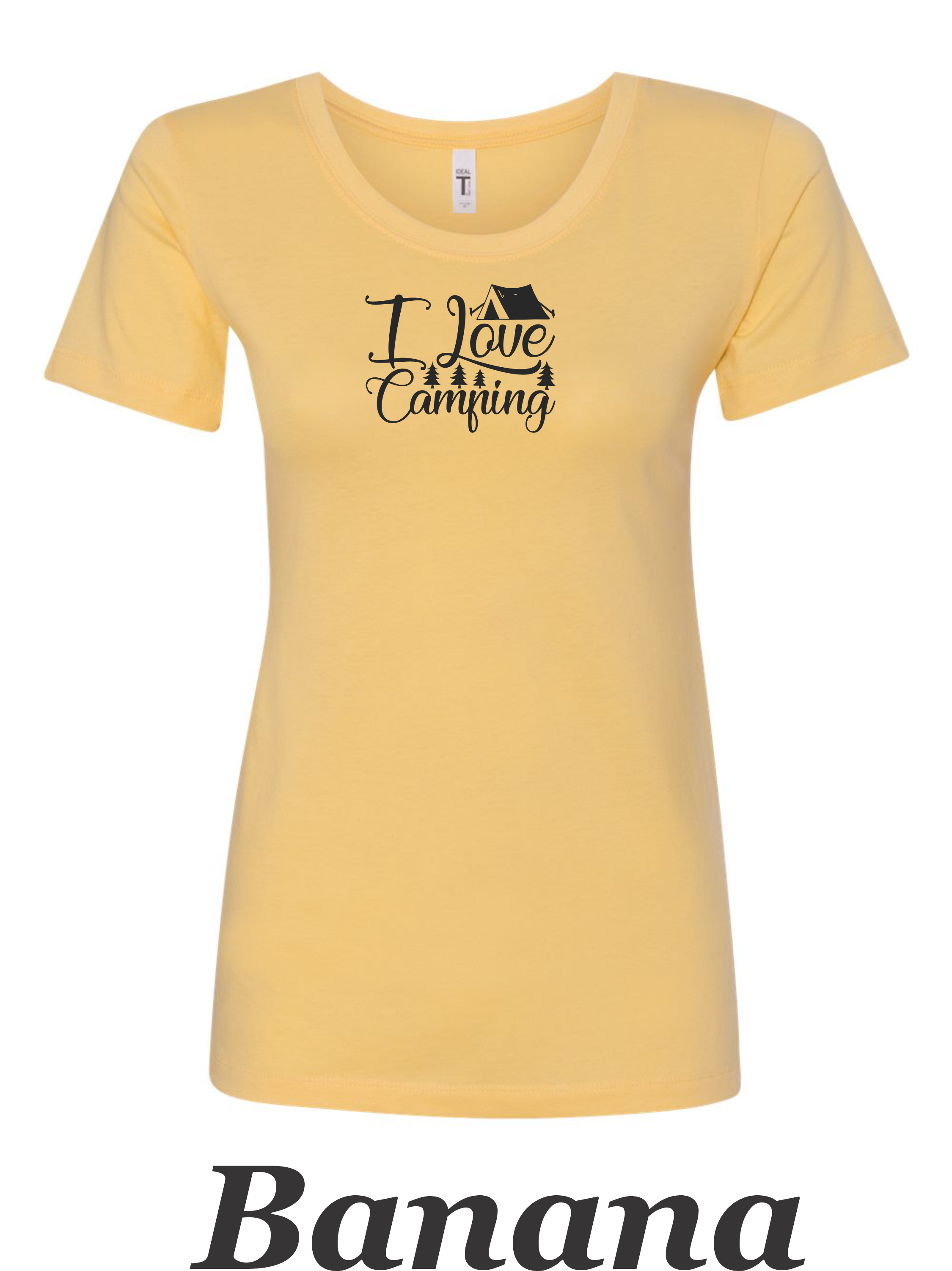 I love Camping printed on women's shirt. Great gift for the summer camping trip.