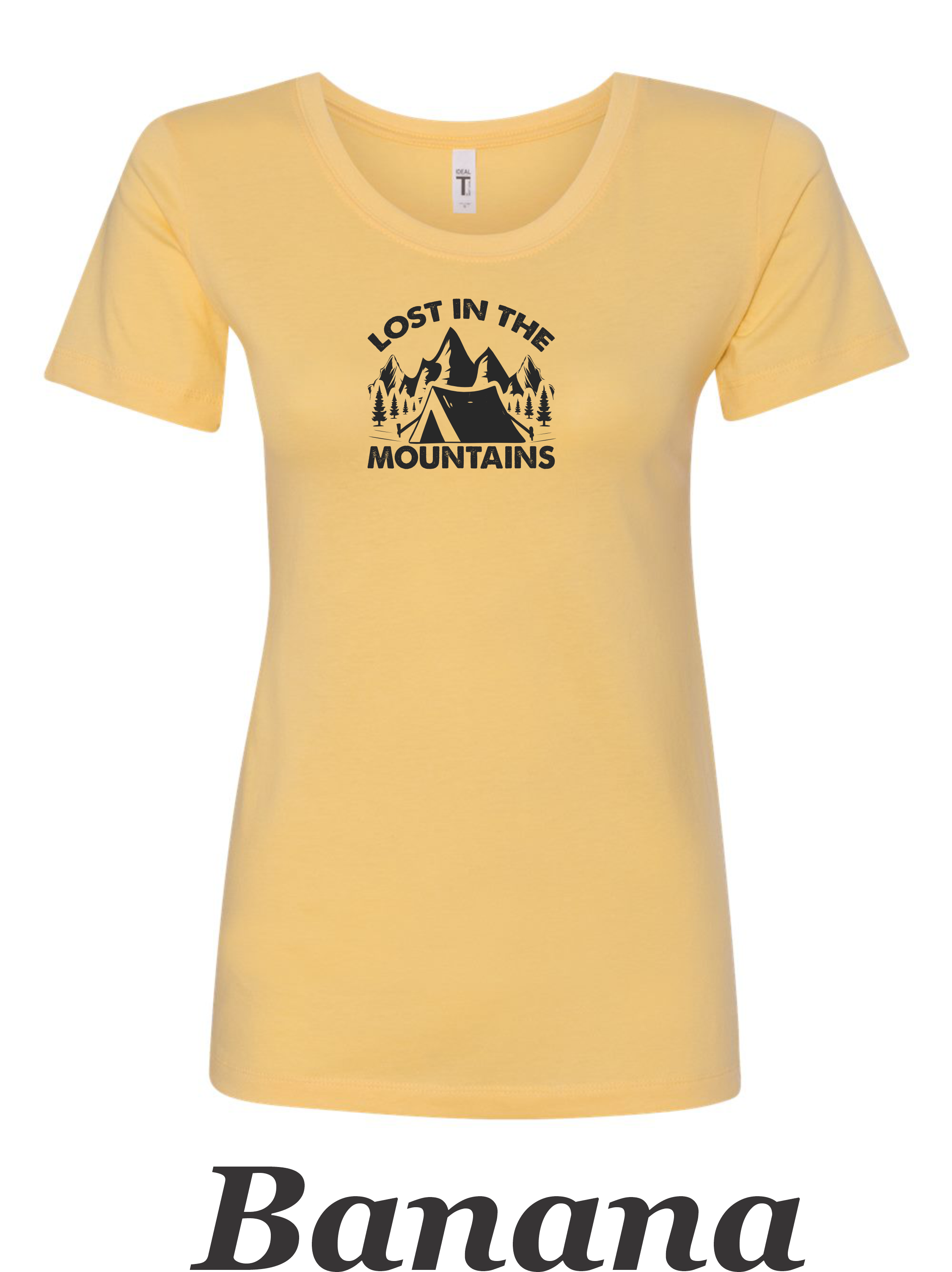 Lost in the mountains drawing printed on women's shirt. Great gift for the hiker.