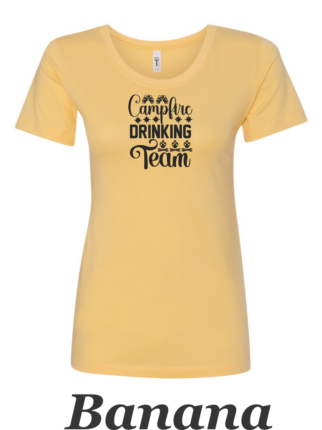 Campfire Drinking Team printed on women's shirt.  Great gift for group camping.