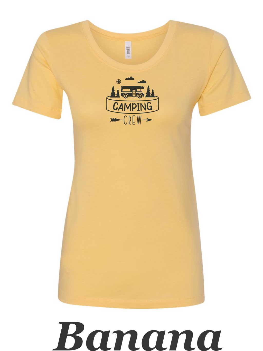 Camping Crew printed on women's shirt. Great gift for Group camping trip.