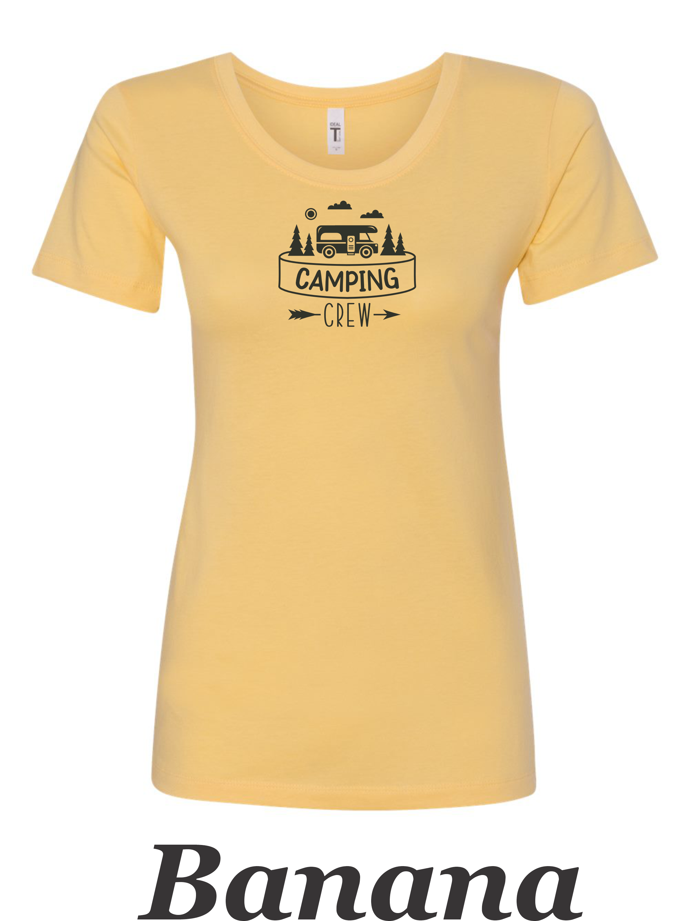Camping Crew printed on women's shirt. Great gift for Group camping trip.