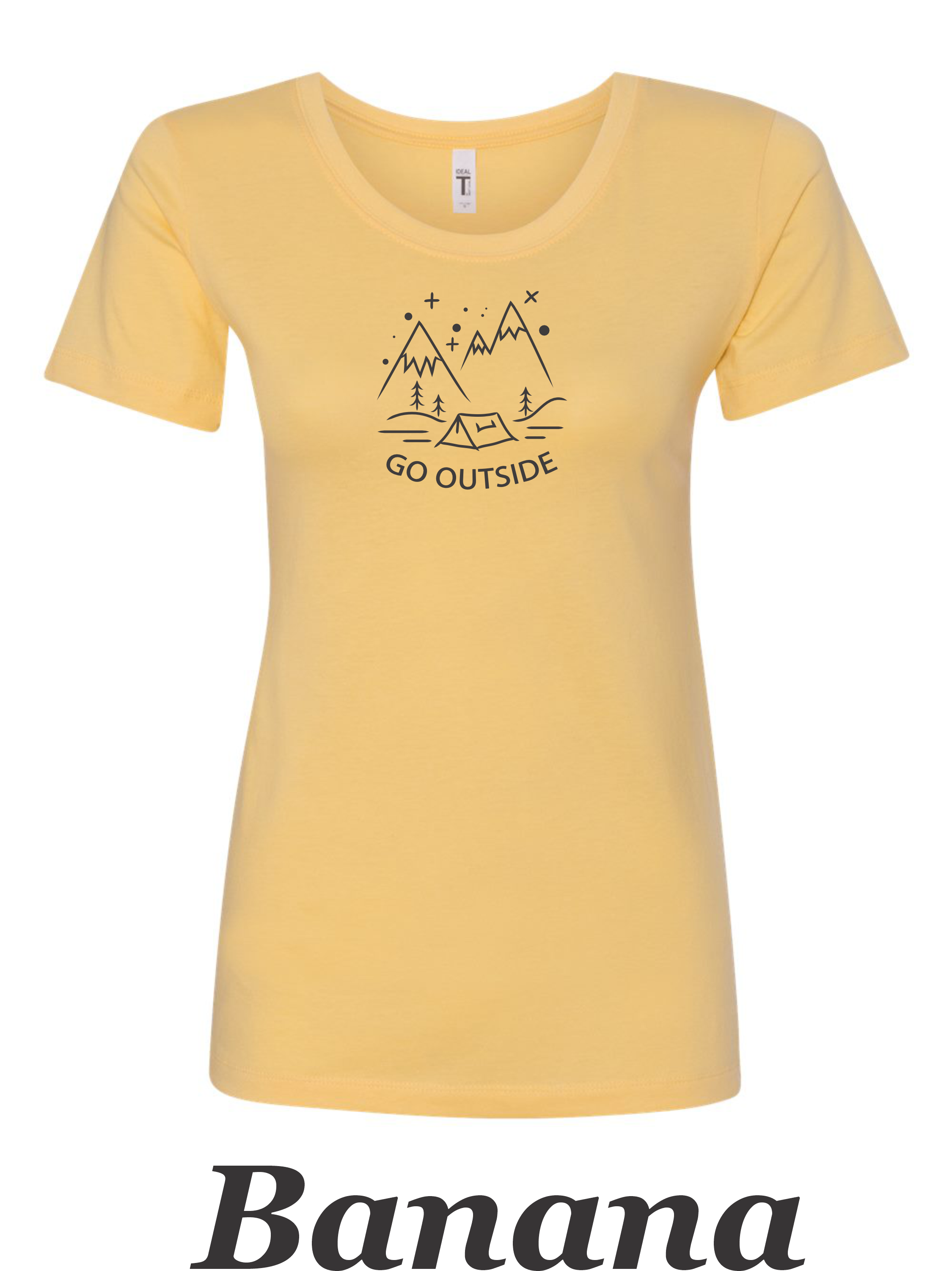 Go Outside drawing printed on women's shirt. Great gift for the hiker.