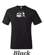 Canned Ham 50-60's trailer drawing print on mens shirt.  Great gift for Shasta trailer fan.