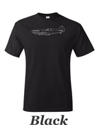 Spitfire line drawing printed on men's shirt. great gift for the warbird fan. free shipping