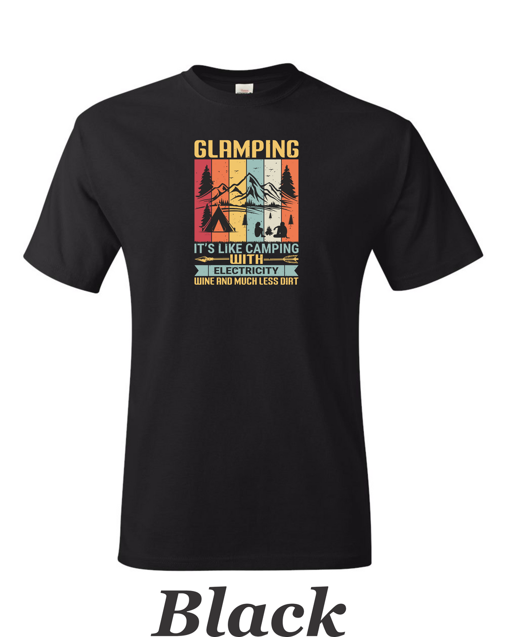 Color Glamping print on mens shirt.