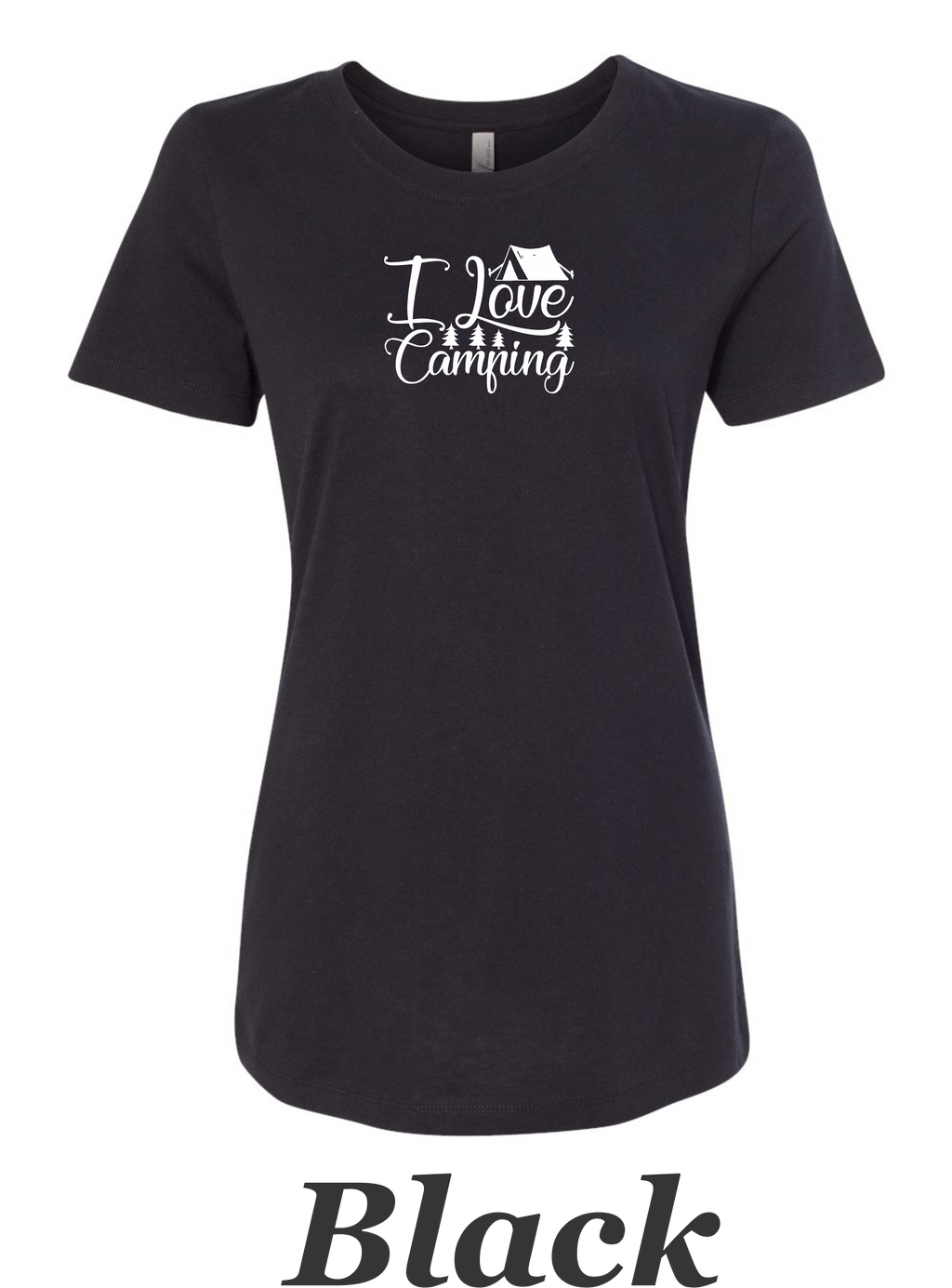 I love Camping printed on women's shirt. Great gift for the summer camping trip.