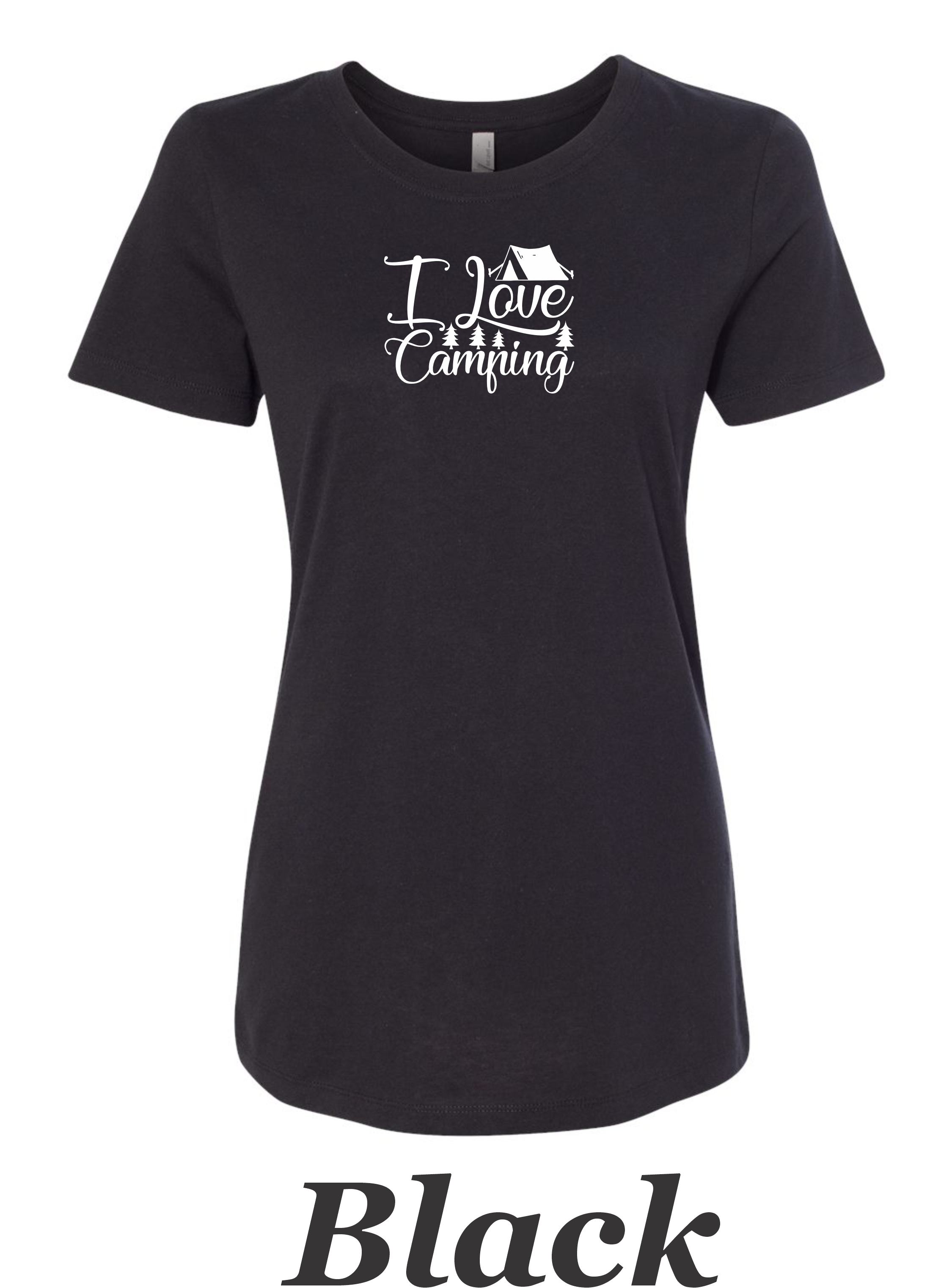 I love Camping printed on women's shirt. Great gift for the summer camping trip.